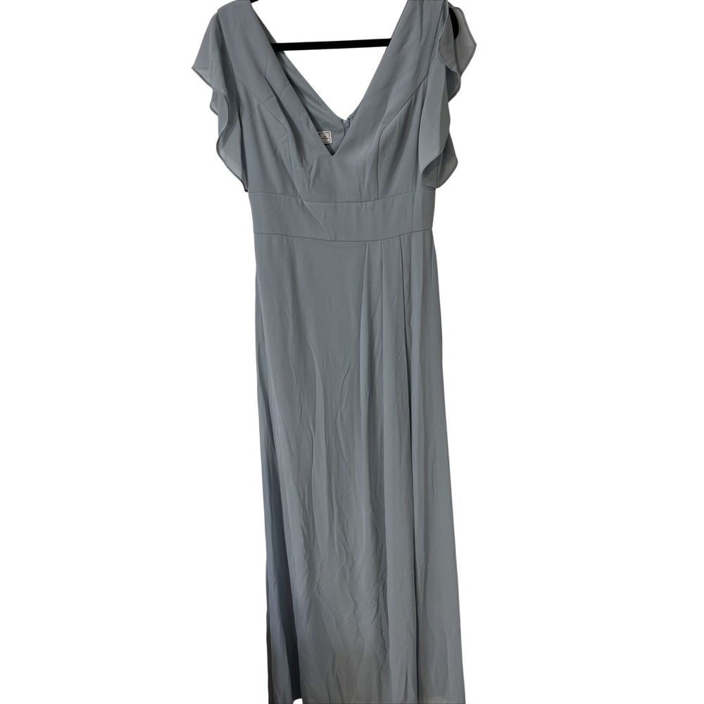 Davids Bridal DB Studio Celebrate Womens Dress‎ 8 DustyBlue Vneck Flutter Maxi